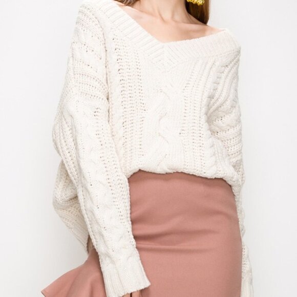 SWEATER OVERSIZED OATMEAL KNIT SWEATER - Picture 1 of 4